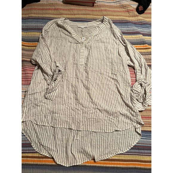 Jane + Delancey 1X Striped High Low Tunic Top Button Detail Long Sleeve - Picture 1 of 3